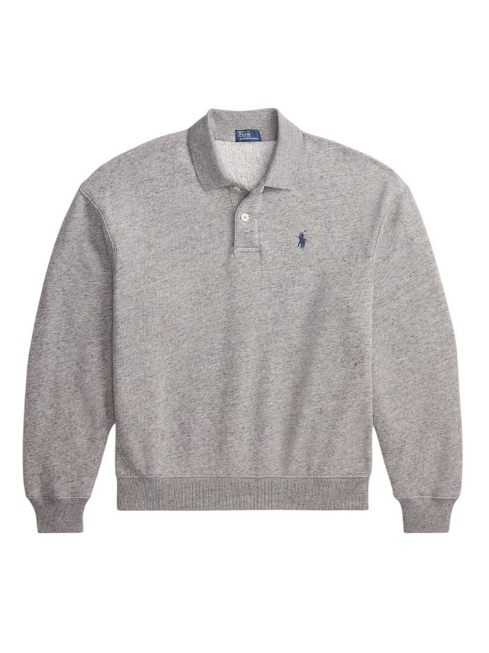 RALPH LAUREN WOMEN Lightweight Fleece Long-Sleeve Polo Dark Vintage Heather