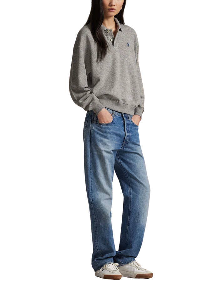 RALPH LAUREN WOMEN Lightweight Fleece Long-Sleeve Polo Dark Vintage Heather