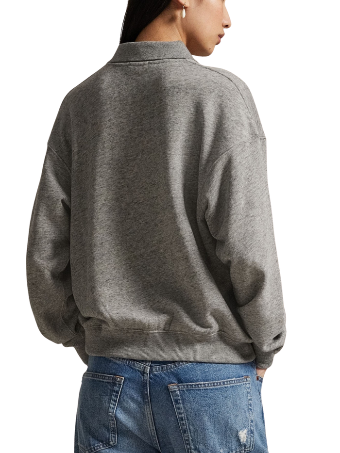 RALPH LAUREN WOMEN Lightweight Fleece Long-Sleeve Polo Dark Vintage Heather