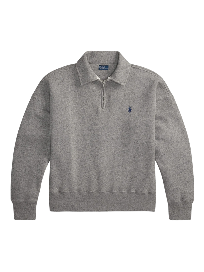 RALPH LAUREN WOMEN Lightweight Fleece Quarter-Zip Dark Vintage Heather