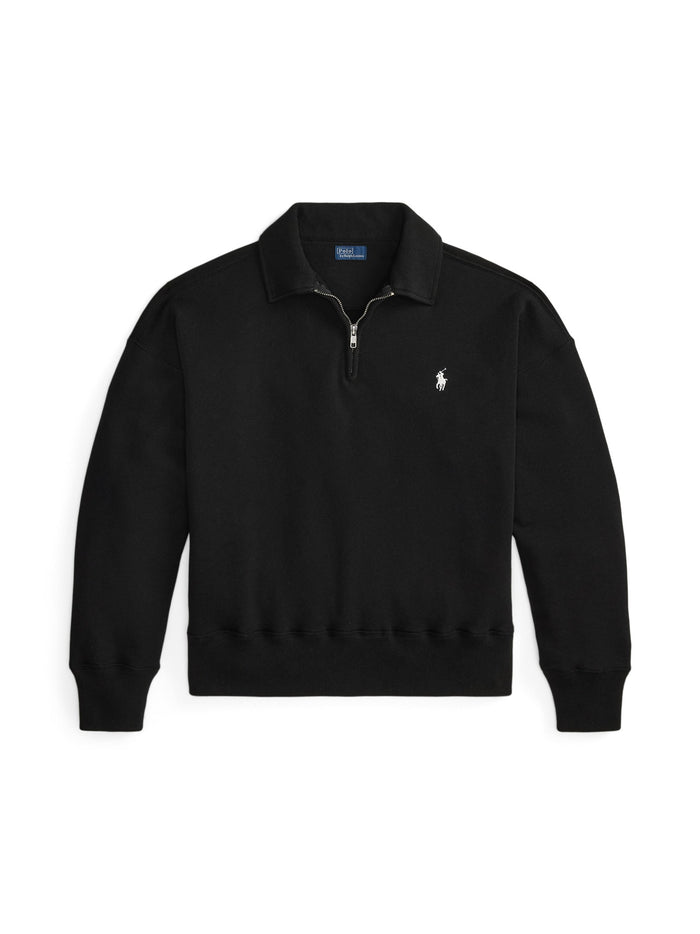 RALPH LAUREN WOMEN Lightweight Fleece Quarter-Zip Polo Black