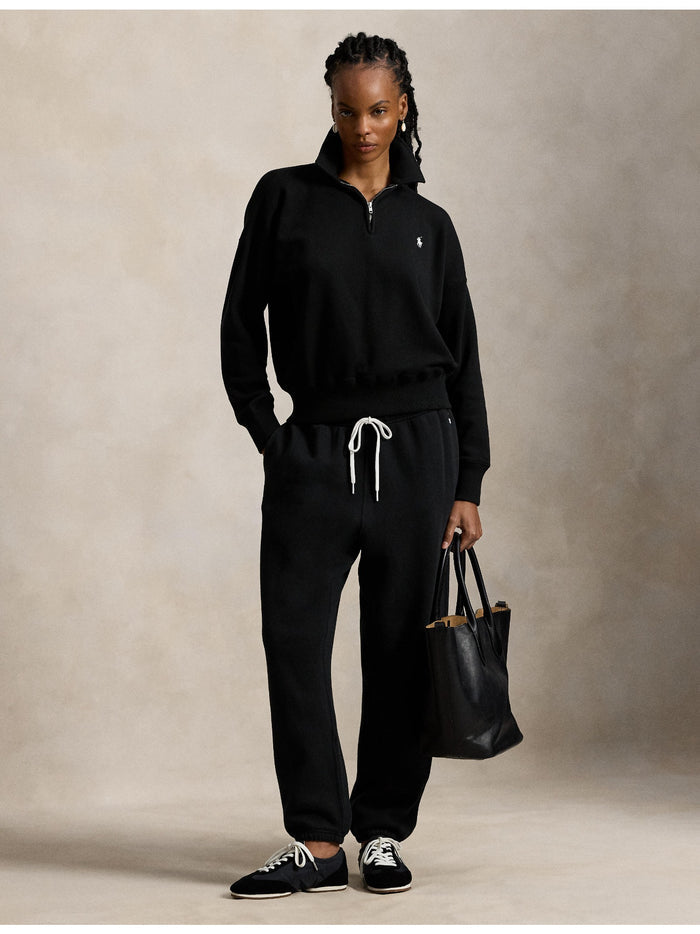 RALPH LAUREN WOMEN Lightweight Fleece Quarter-Zip Polo Black