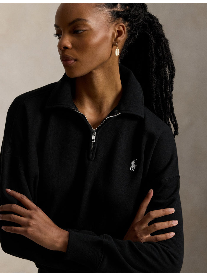 RALPH LAUREN WOMEN Lightweight Fleece Quarter-Zip Polo Black