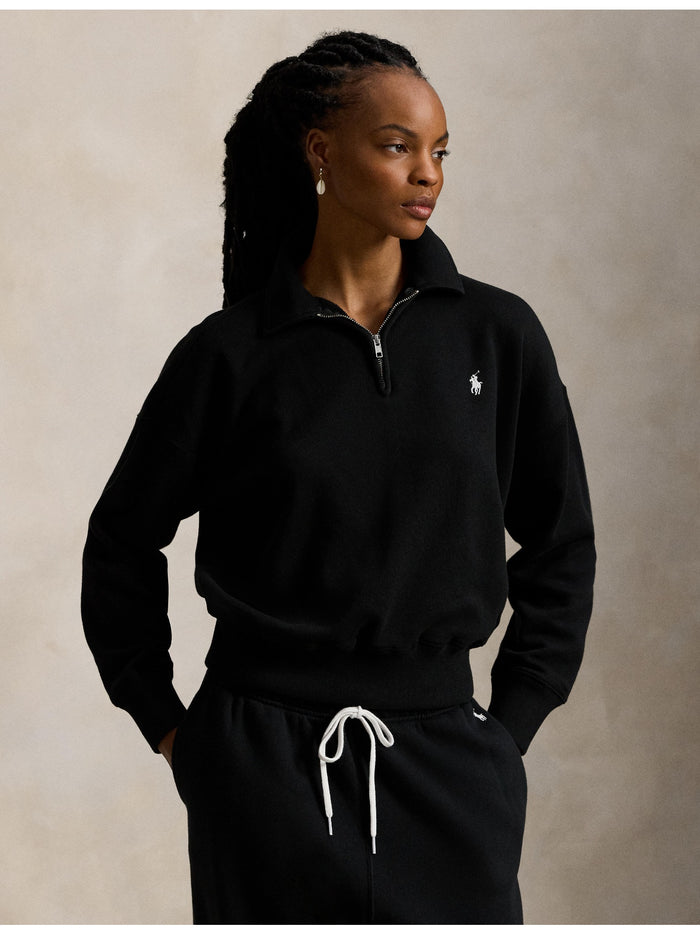 RALPH LAUREN WOMEN Lightweight Fleece Quarter-Zip Polo Black