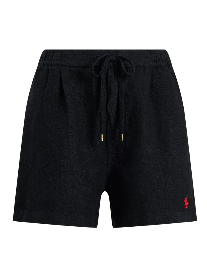 RALPH LAUREN WOMEN Linen Drawstring Shorts Polo Black