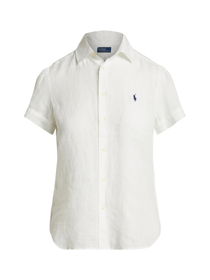 RALPH LAUREN WOMEN Linen Short-Sleeve Shirt Classic Oxford White