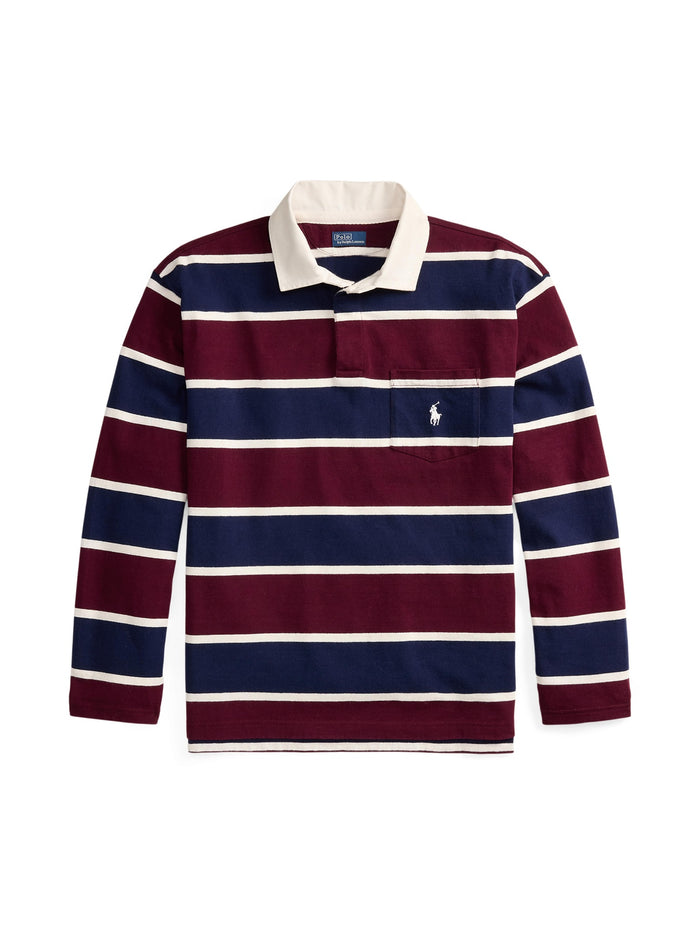 RALPH LAUREN WOMEN Oversize Cotton Rugby Shirt Harvard Wine Multi