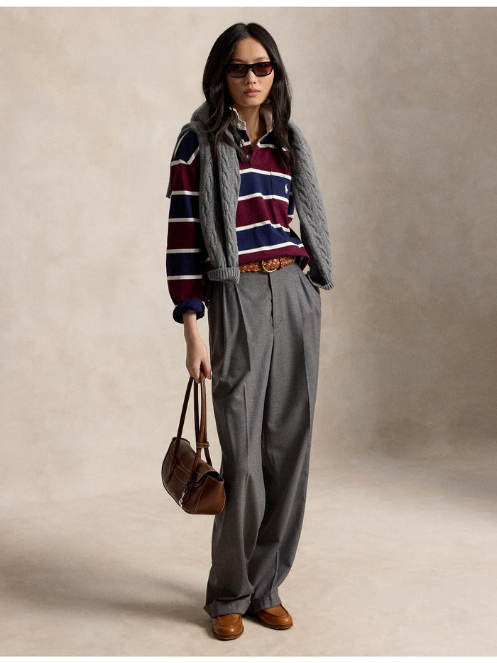 RALPH LAUREN WOMEN Oversize Cotton Rugby Shirt Harvard Wine Multi