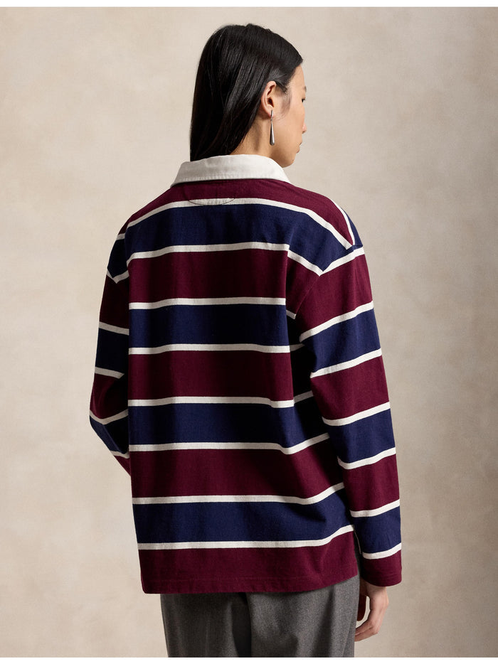 RALPH LAUREN WOMEN Oversize Cotton Rugby Shirt Harvard Wine Multi