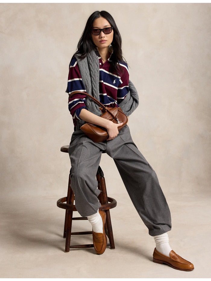 RALPH LAUREN WOMEN Oversize Cotton Rugby Shirt Harvard Wine Multi