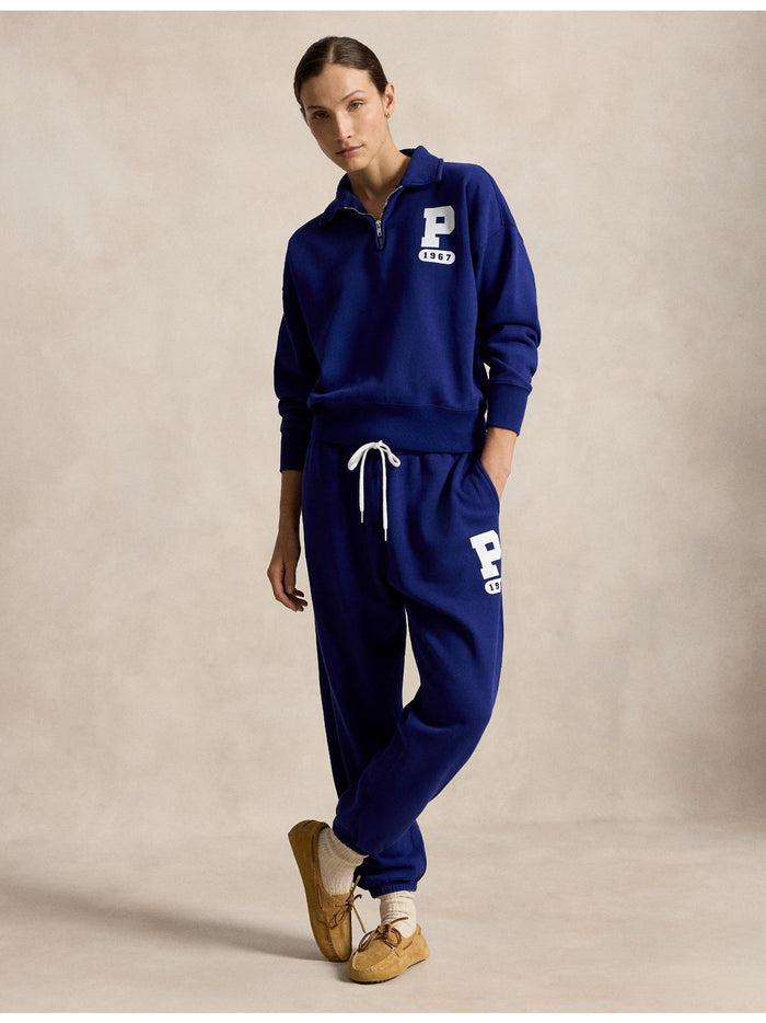 RALPH LAUREN WOMEN “P” Logo Slub Fleece Sweatpants Fall Royal