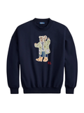 RALPH LAUREN WOMEN Patchwork Polo Bear Fleece Crewneck Hunter Navy