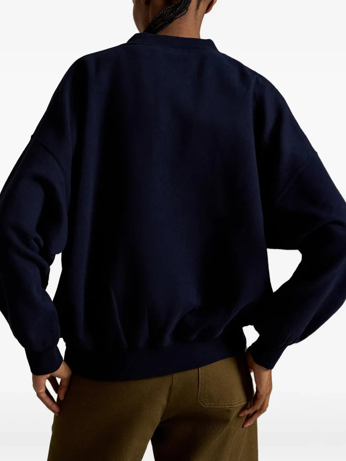 RALPH LAUREN WOMEN Patchwork Polo Bear Fleece Crewneck Hunter Navy