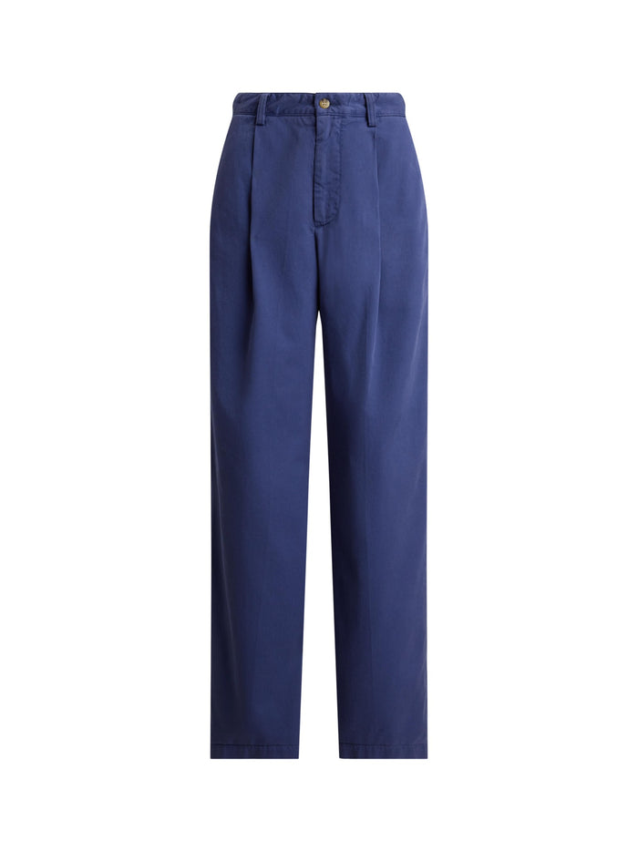 RALPH LAUREN WOMEN Pleated Cotton-Blend Relaxed Pants Blue