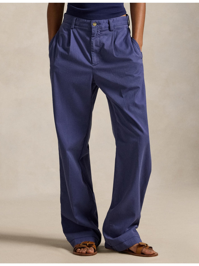 RALPH LAUREN WOMEN Pleated Cotton-Blend Relaxed Pants Blue