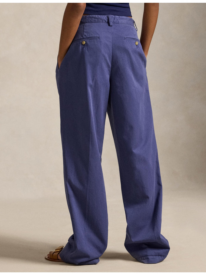 RALPH LAUREN WOMEN Pleated Cotton-Blend Relaxed Pants Blue