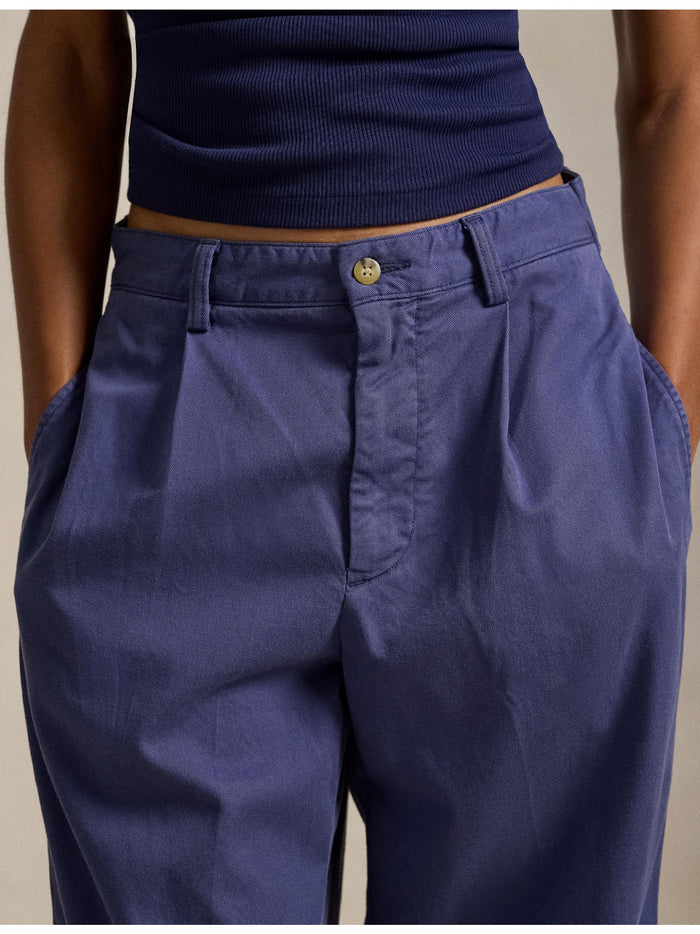 RALPH LAUREN WOMEN Pleated Cotton-Blend Relaxed Pants Blue
