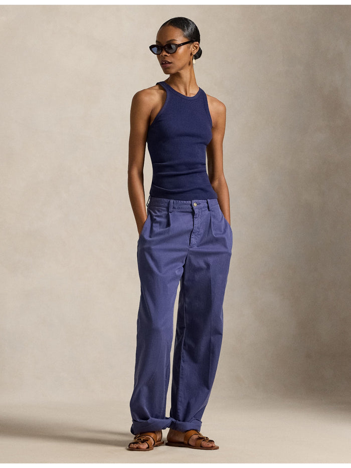 RALPH LAUREN WOMEN Pleated Cotton-Blend Relaxed Pants Blue