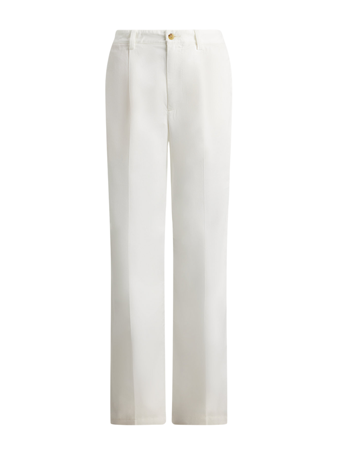 RALPH LAUREN WOMEN Pleated Cotton-Blend Relaxed Trousers Deckwash White