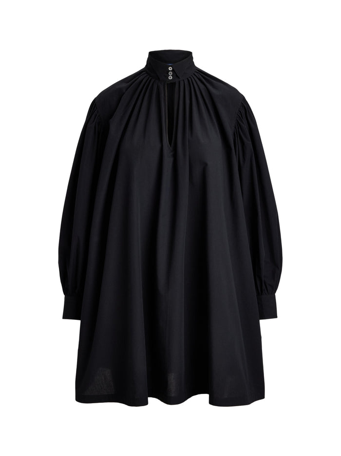 RALPH LAUREN WOMEN Pleated Tuxedo-Collar Dress Polo Black