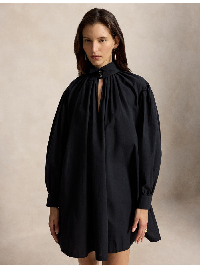 RALPH LAUREN WOMEN Pleated Tuxedo-Collar Dress Polo Black