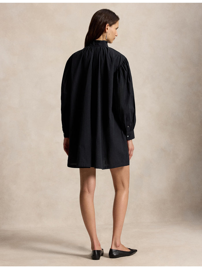 RALPH LAUREN WOMEN Pleated Tuxedo-Collar Dress Polo Black