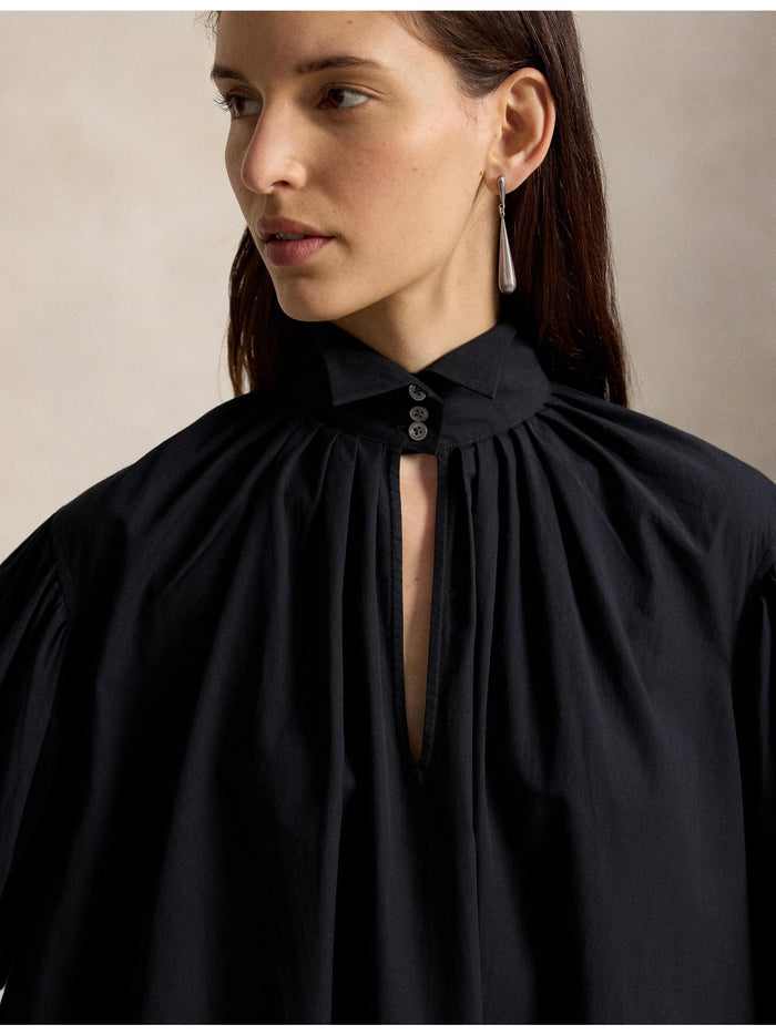 RALPH LAUREN WOMEN Pleated Tuxedo-Collar Dress Polo Black