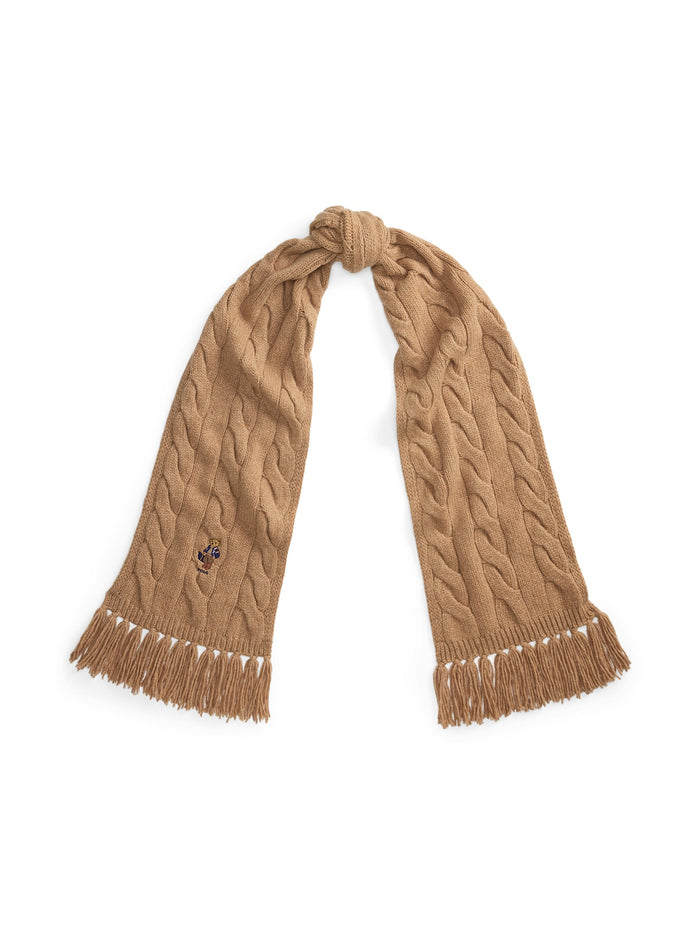 RALPH LAUREN WOMEN Polo Bear Cable-Knit Scarf Classic Camel