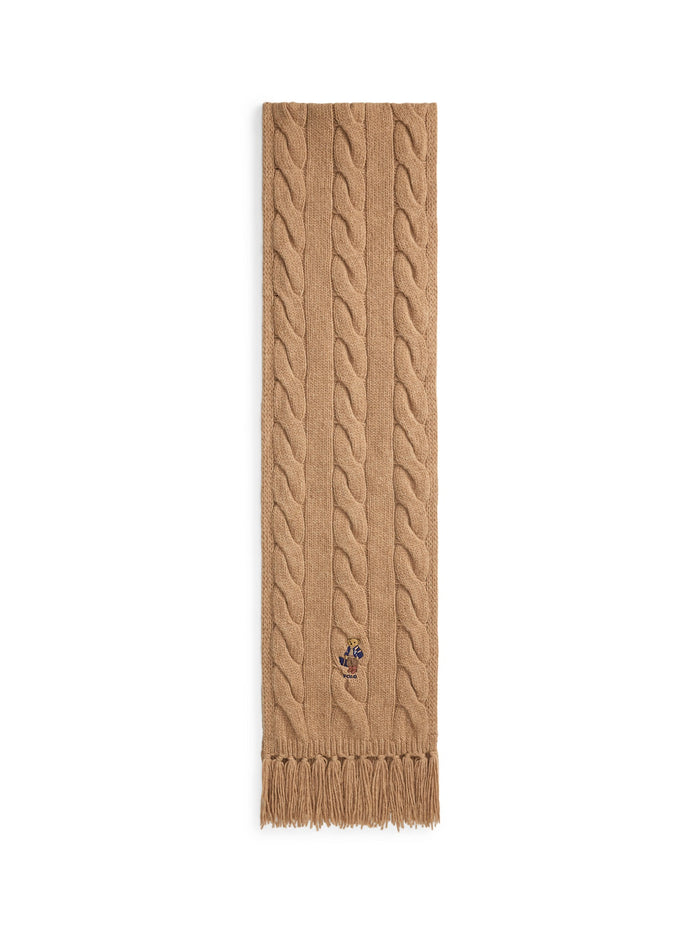 RALPH LAUREN WOMEN Polo Bear Cable-Knit Scarf Classic Camel