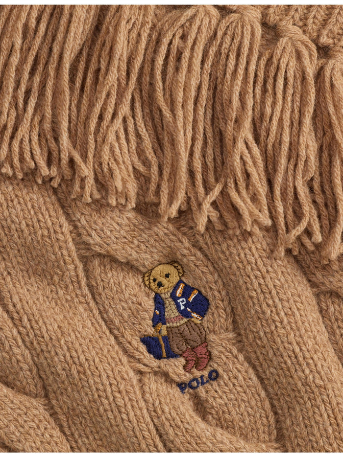RALPH LAUREN WOMEN Polo Bear Cable-Knit Scarf Classic Camel