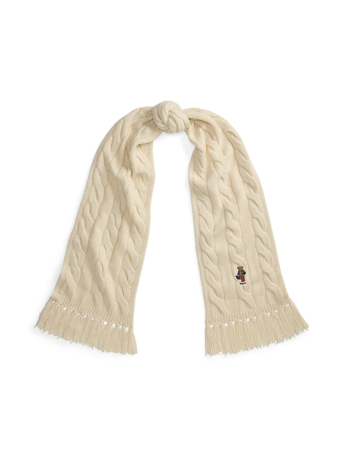 RALPH LAUREN WOMEN Polo Bear Cable-Knit Scarf Cream