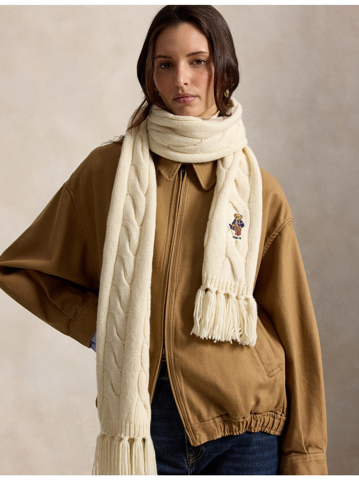 RALPH LAUREN WOMEN Polo Bear Cable-Knit Scarf Cream
