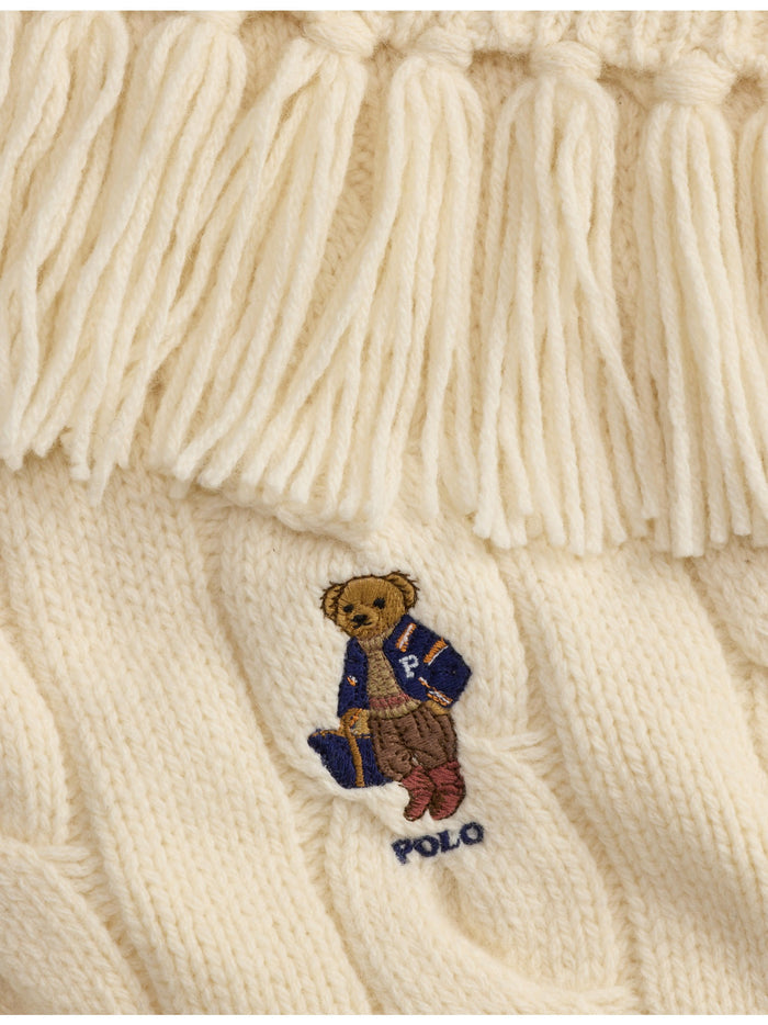 RALPH LAUREN WOMEN Polo Bear Cable-Knit Scarf Cream