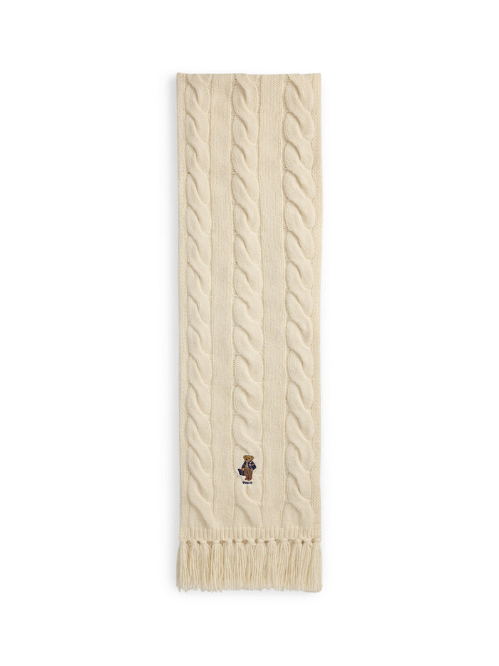 RALPH LAUREN WOMEN Polo Bear Cable-Knit Scarf Cream
