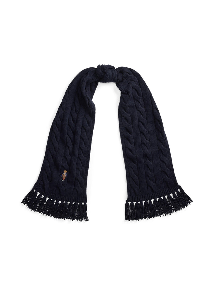 RALPH LAUREN WOMEN Polo Bear Cable-Knit Scarf Navy