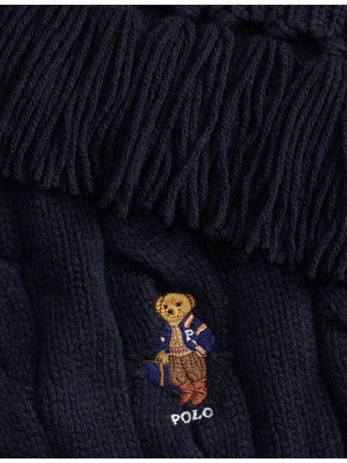 RALPH LAUREN WOMEN Polo Bear Cable-Knit Scarf Navy