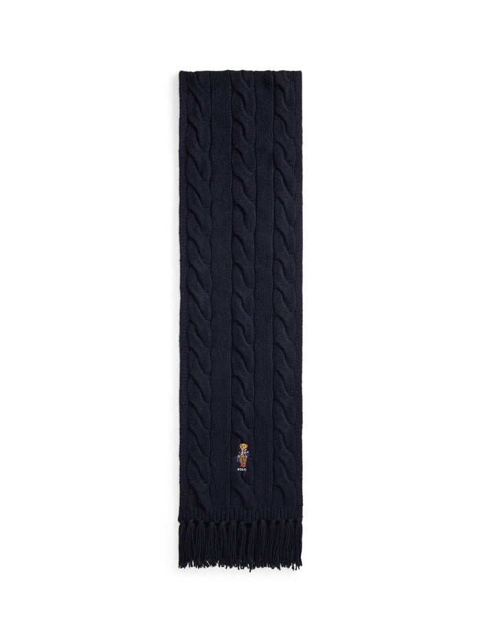 RALPH LAUREN WOMEN Polo Bear Cable-Knit Scarf Navy