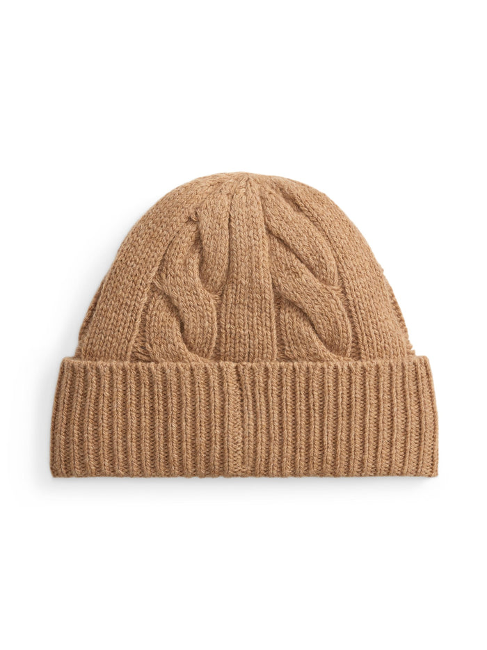 RALPH LAUREN WOMEN Polo Bear Cable Wool-Blend Beanie Classic Camel