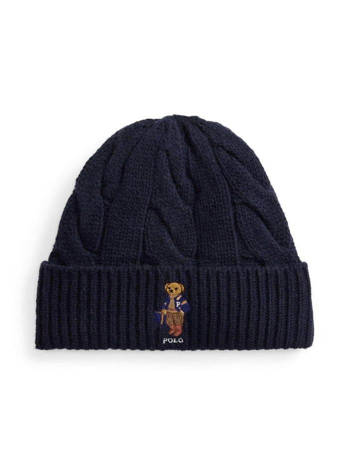 RALPH LAUREN WOMEN Polo Bear Cable Wool-Blend Beanie Navy