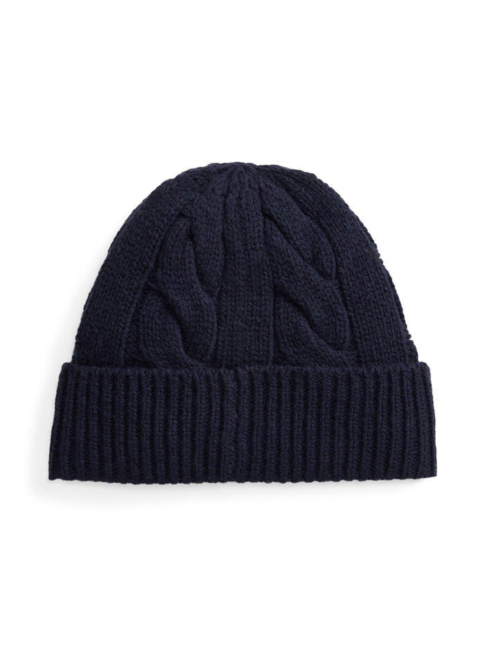 RALPH LAUREN WOMEN Polo Bear Cable Wool-Blend Beanie Navy