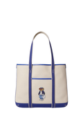 RALPH LAUREN WOMENS Polo Bear Canvas Small Shopper Tote Ecru/Indigo Sky - MAISONDEFASHION.COM