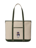 RALPH LAUREN WOMEN Polo Bear Canvas Small Shopper Tote Ecru/Juniper