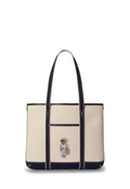RALPH LAUREN WOMENS Polo Bear Canvas Small Shopper Tote Ecru/Newport Navy - MAISONDEFASHION.COM