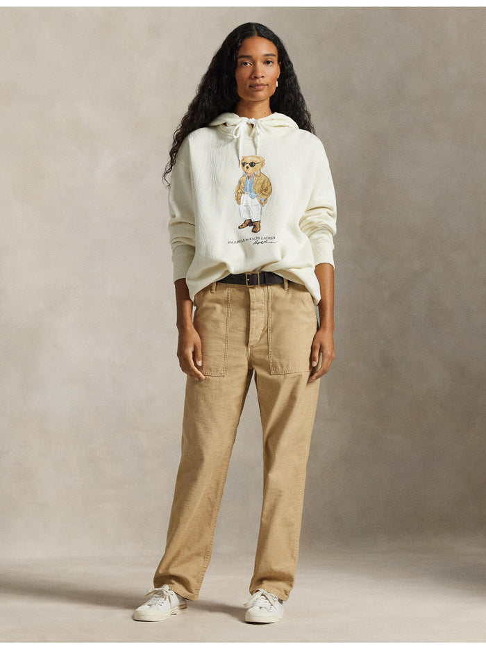 RALPH LAUREN WOMEN Polo Bear Fleece Hoodie Parchment Cream