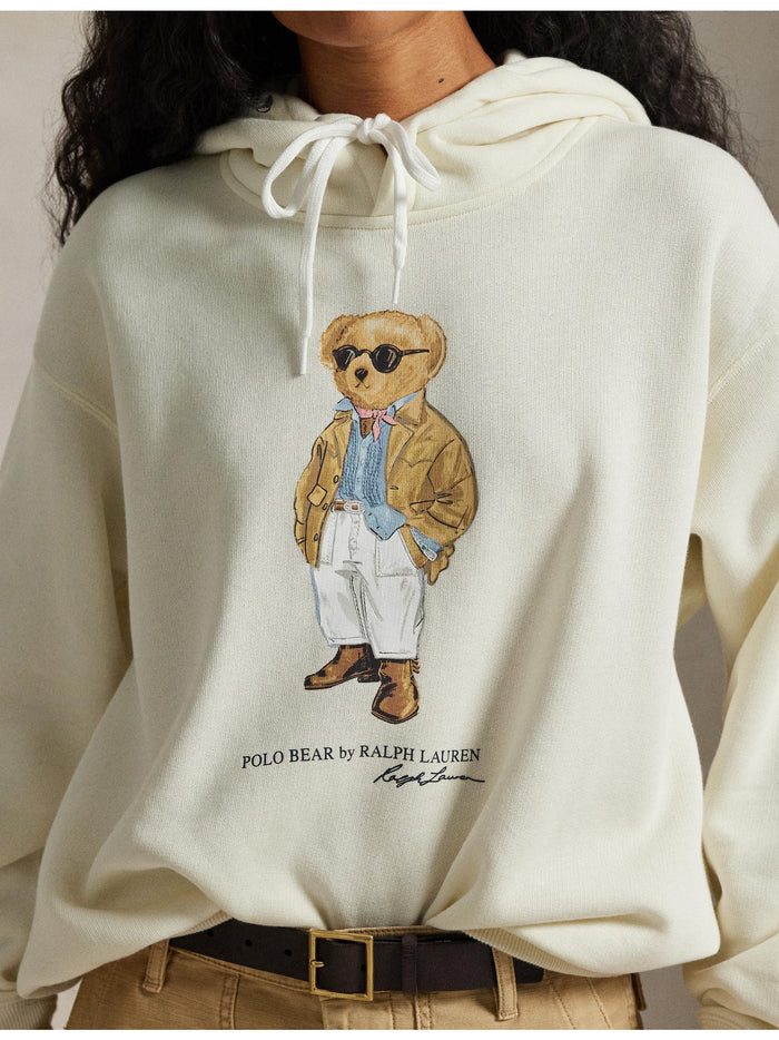 RALPH LAUREN WOMEN Polo Bear Fleece Hoodie Parchment Cream
