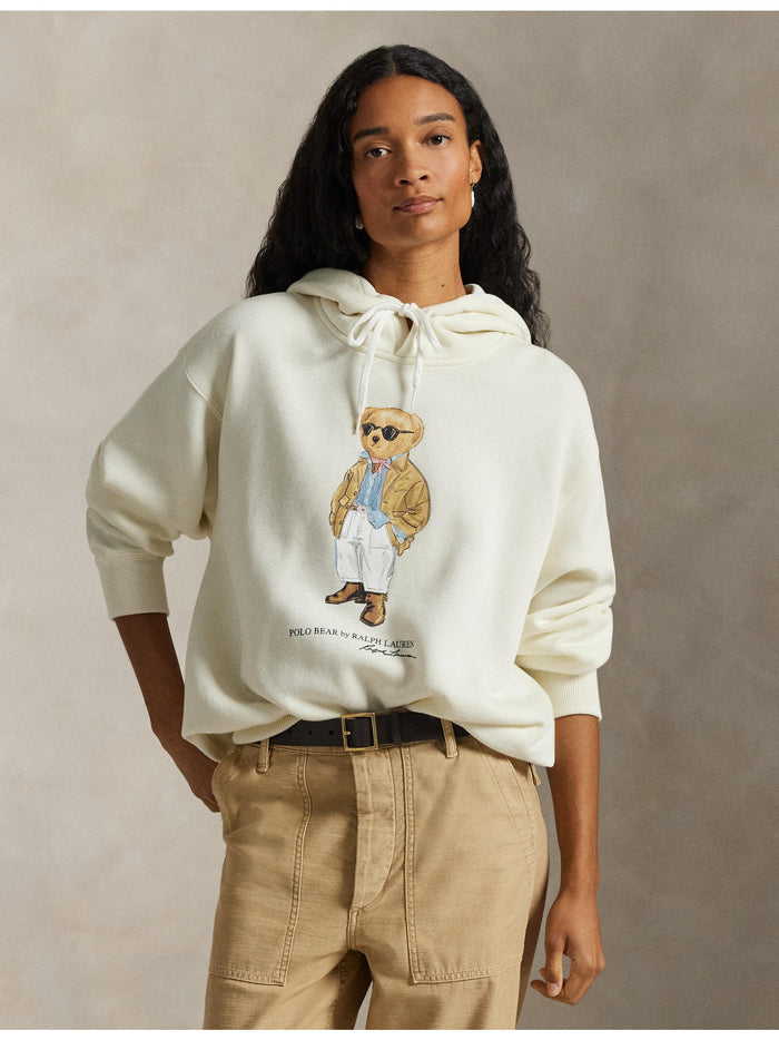 RALPH LAUREN WOMEN Polo Bear Fleece Hoodie Parchment Cream