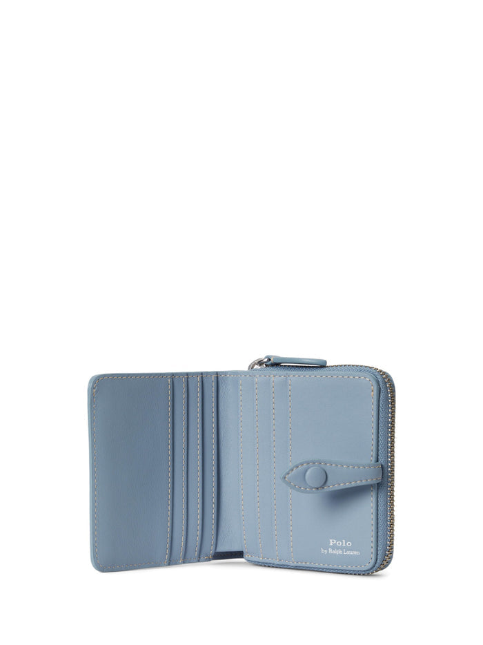 RALPH LAUREN WOMEN Polo Bear Leather Compact Wallet Faded Denim