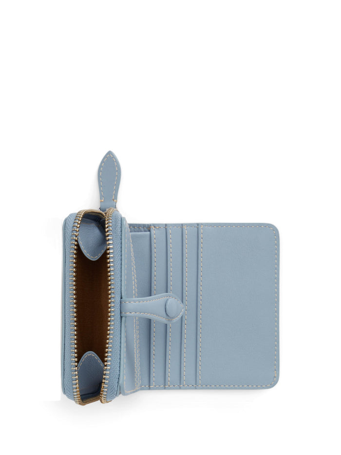 RALPH LAUREN WOMEN Polo Bear Leather Compact Wallet Faded Denim