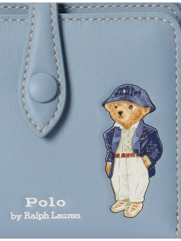 RALPH LAUREN WOMEN Polo Bear Leather Compact Wallet Faded Denim