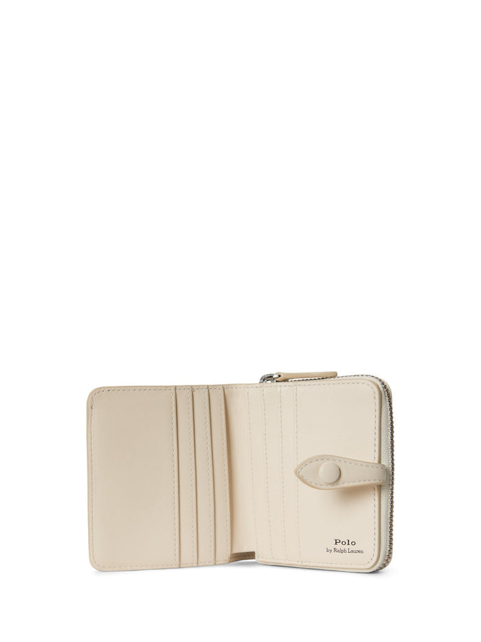 RALPH LAUREN WOMEN Polo Bear Leather Compact Wallet Ivory
